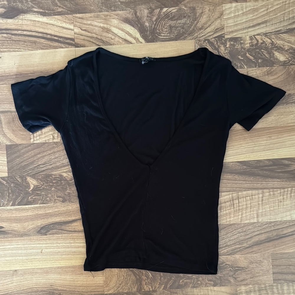 Black V-Neck Women's Top